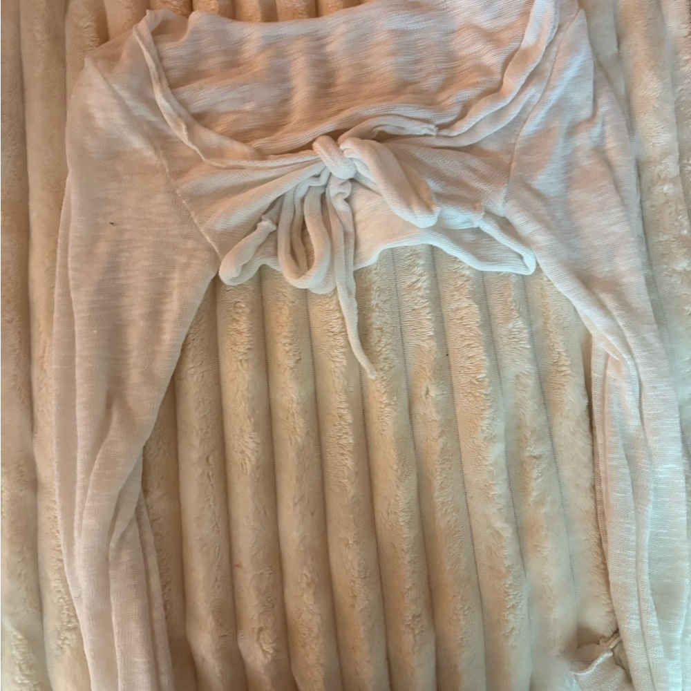 White Long Sleeve Tie-Front Top